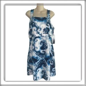 Kyodan Freedom Trail Tie Dye Sleeveless Mini Dress Pockets Blue Size Large NEW!